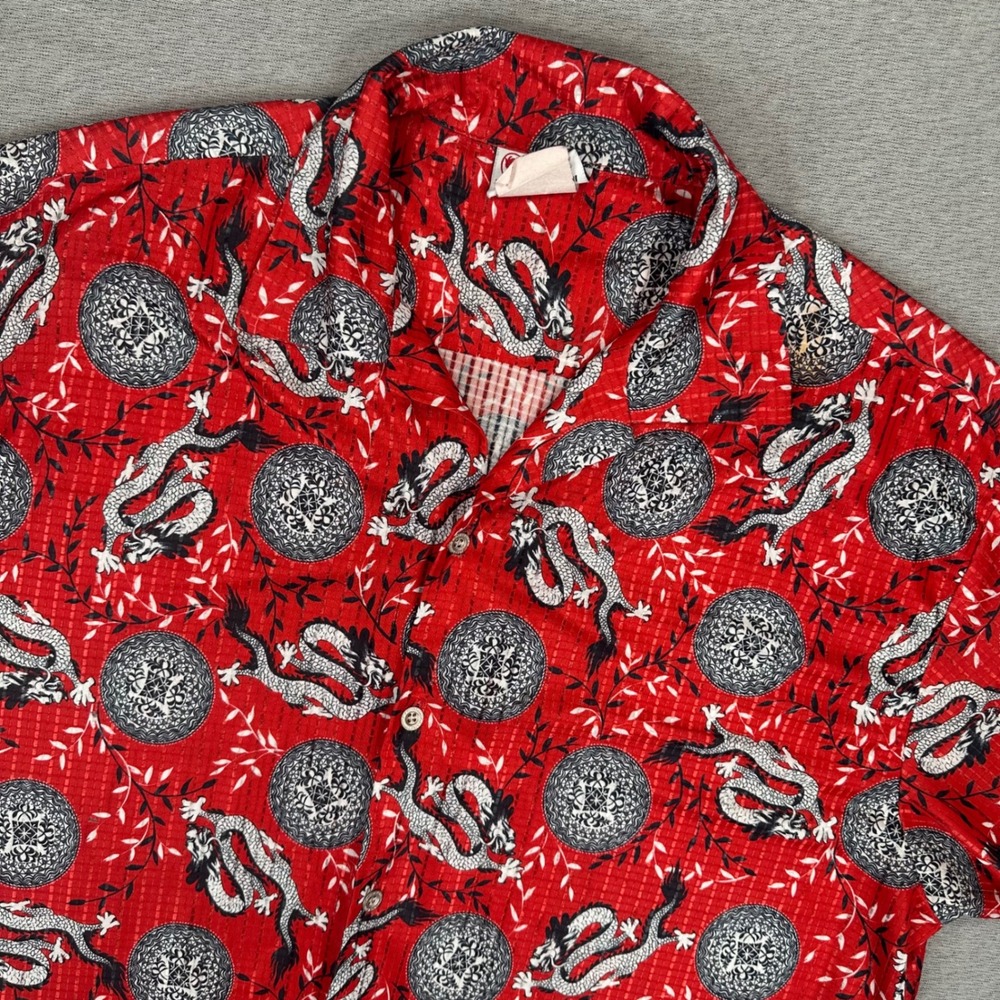 VTG Third Rail Dragon Mandala Print Shirt Mens XL‎ Red Short Sleeve Made in USA